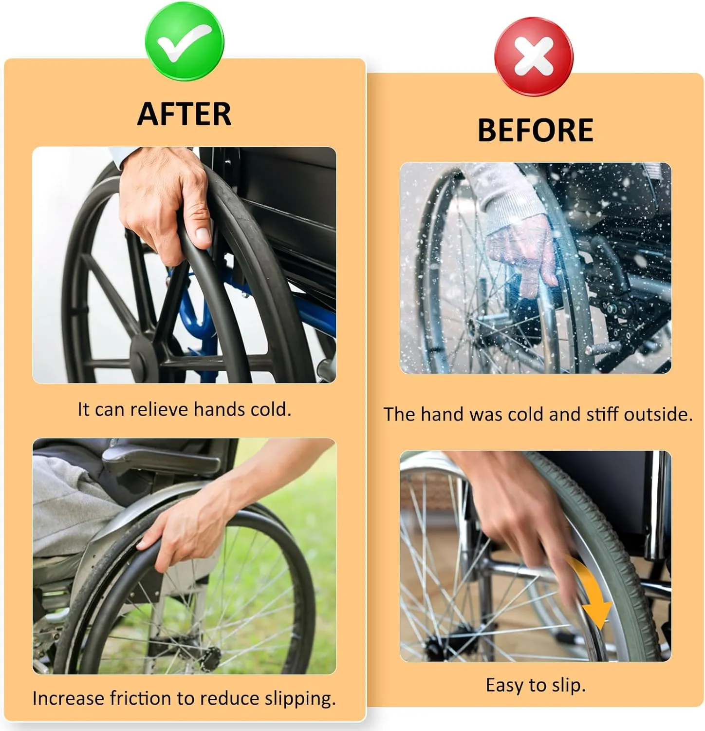 1 Pair Wheelchair Push Rim Covers for Invacare Wheelchair Accessories, Rear Wheel Grips Cover,Non-Slip Wear-Resistant Hand Push Cover Wheelchair(Black, 24 in)