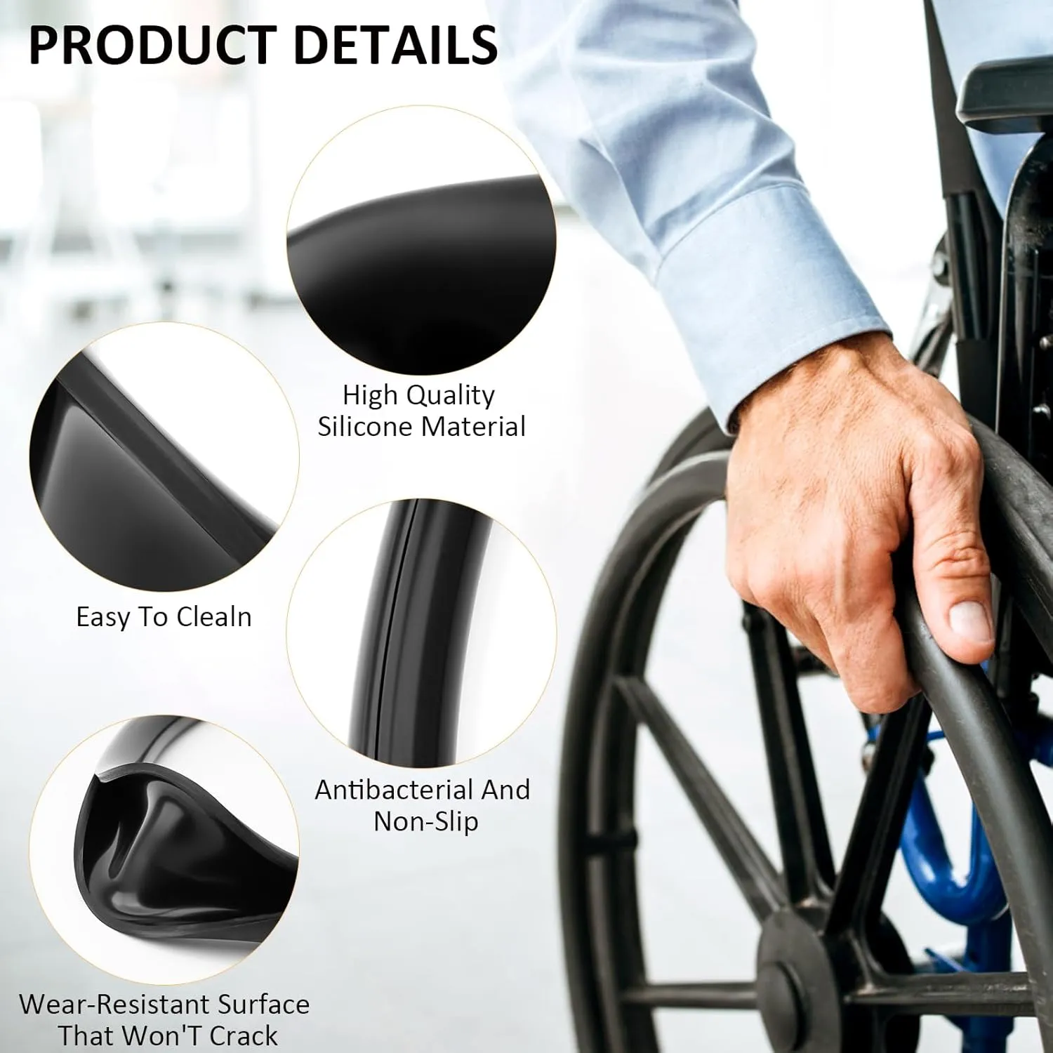 1 Pair Wheelchair Push Rim Covers for Invacare Wheelchair Accessories, Rear Wheel Grips Cover,Non-Slip Wear-Resistant Hand Push Cover Wheelchair(Black, 24 in)