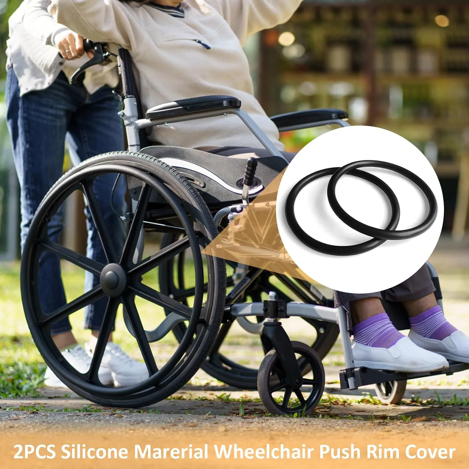 1 Pair Wheelchair Push Rim Covers for Invacare Wheelchair Accessories, Rear Wheel Grips Cover,Non-Slip Wear-Resistant Hand Push Cover Wheelchair(Black, 24 in)