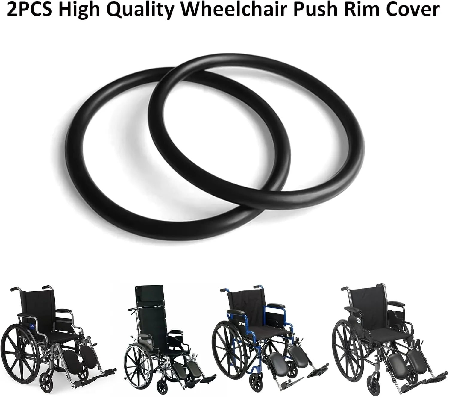 1 Pair Wheelchair Push Rim Covers for Invacare Wheelchair Accessories, Rear Wheel Grips Cover,Non-Slip Wear-Resistant Hand Push Cover Wheelchair(Black, 24 in)
