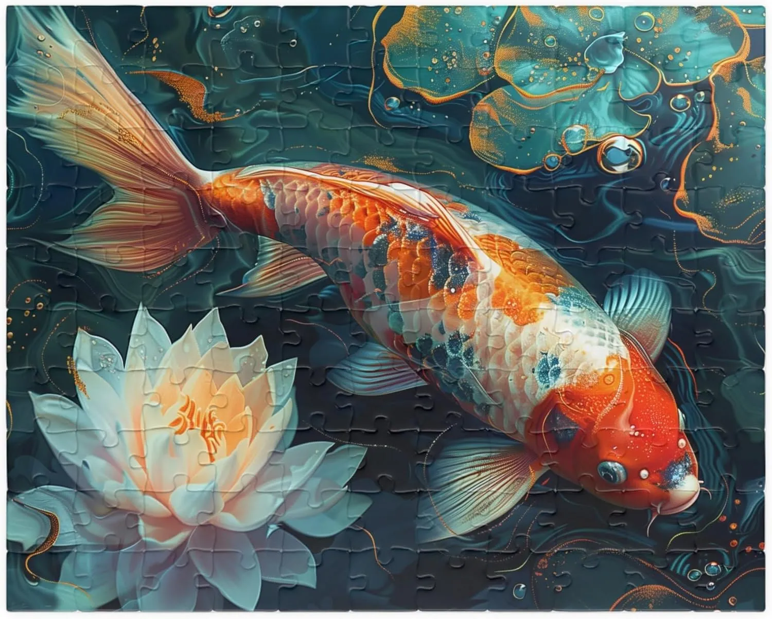1000 - Piece Beautiful Koi Fish Jigsaw Puzzle - Tech - Free, Unique Gift for Puzzle Lovers, Birthday, Get Well, Nursing Home Patients
