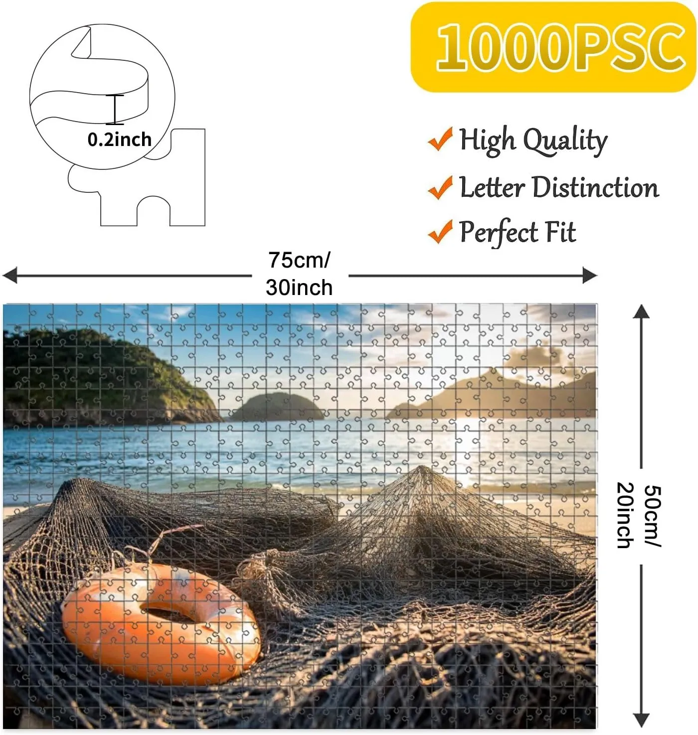 1000 Piece Jigsaw Puzzle Game, Colorful Fishing Net by Sunset Large Puzzle Artwork for Adults Teens Challenging Puzzle Game Nights Toy Gift