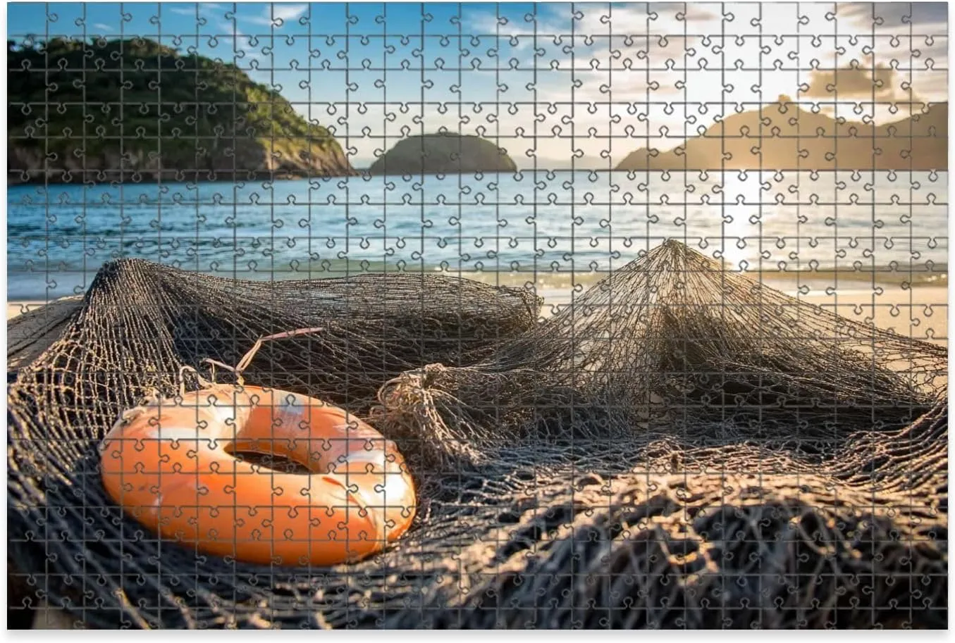 1000 Piece Jigsaw Puzzle Game, Colorful Fishing Net by Sunset Large Puzzle Artwork for Adults Teens Challenging Puzzle Game Nights Toy Gift