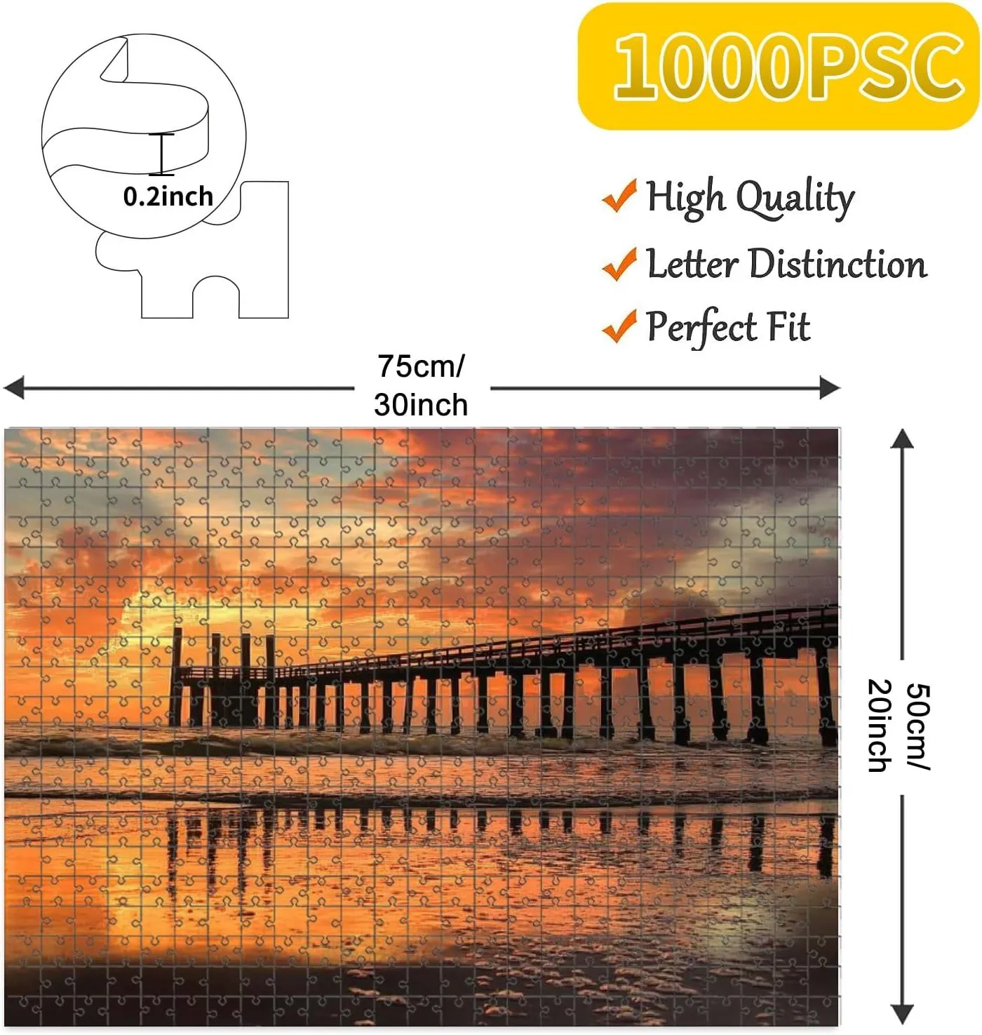 1000 Piece Jigsaw Puzzle Game, Colorful Gasparilla Island Old Fishing pier Golden Sunset Large Puzzle Artwork for Adults Teens Challenging Puzzle Game Nights Toy Gift