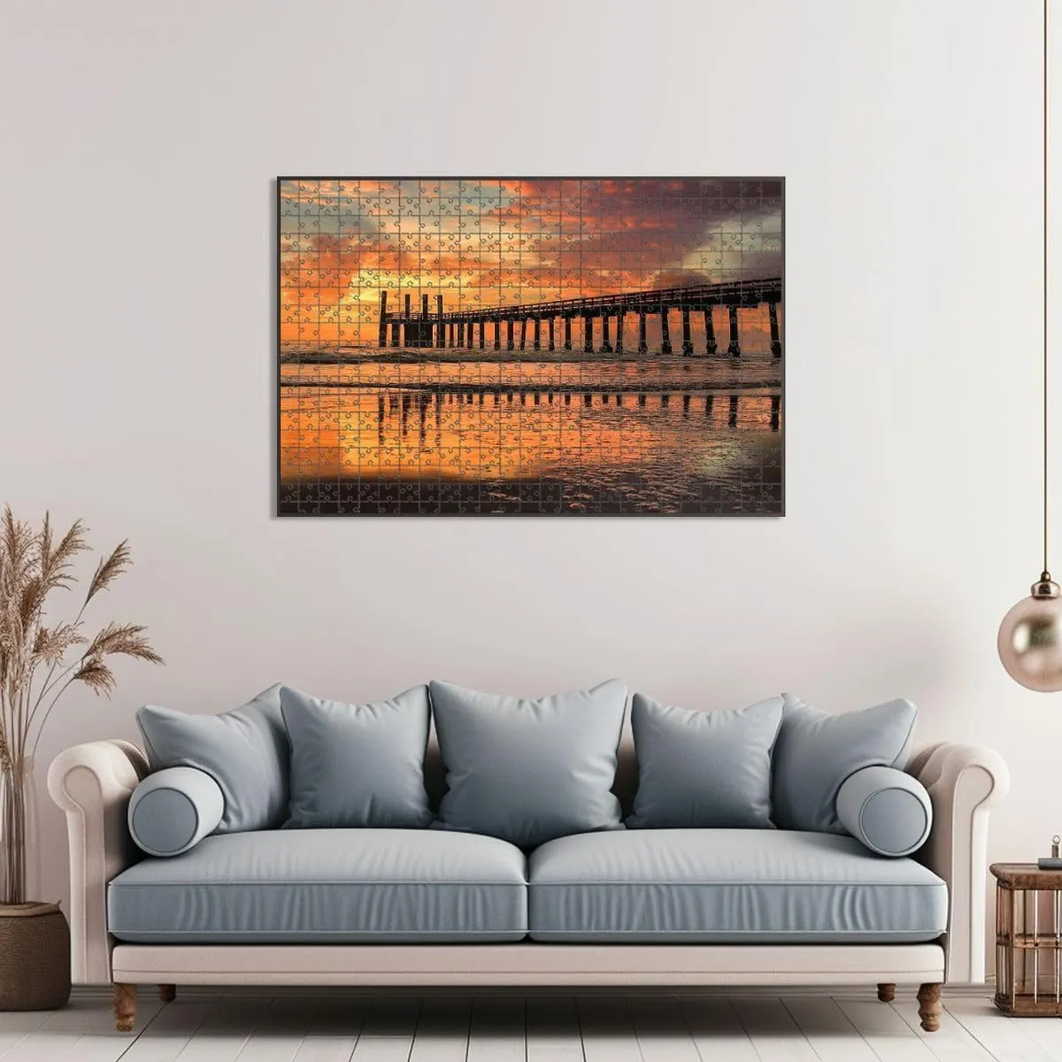 1000 Piece Jigsaw Puzzle Game, Colorful Gasparilla Island Old Fishing pier Golden Sunset Large Puzzle Artwork for Adults Teens Challenging Puzzle Game Nights Toy Gift