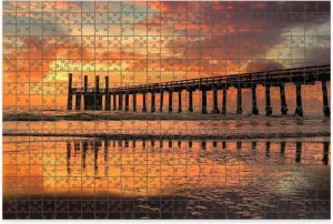 1000 Piece Jigsaw Puzzle Game, Colorful Gasparilla Island Old Fishing pier Golden Sunset Large Puzzle Artwork for Adults Teens Challenging Puzzle Game Nights Toy Gift