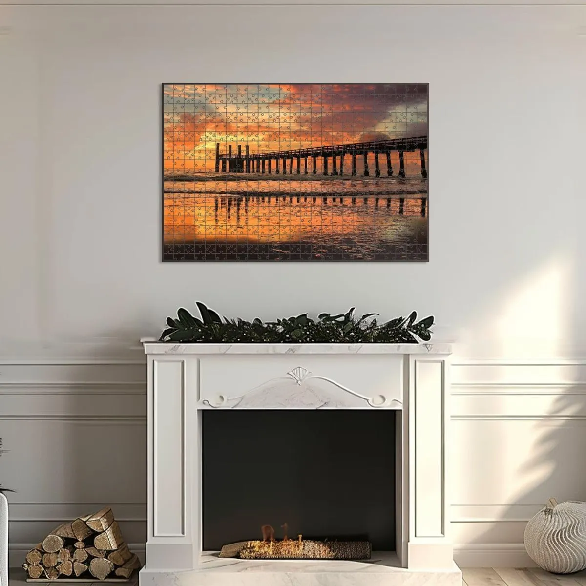 1000 Piece Jigsaw Puzzle Game, Colorful Gasparilla Island Old Fishing pier Golden Sunset Large Puzzle Artwork for Adults Teens Challenging Puzzle Game Nights Toy Gift