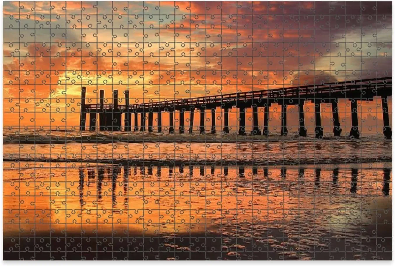 1000 Piece Jigsaw Puzzle Game, Colorful Gasparilla Island Old Fishing pier Golden Sunset Large Puzzle Artwork for Adults Teens Challenging Puzzle Game Nights Toy Gift