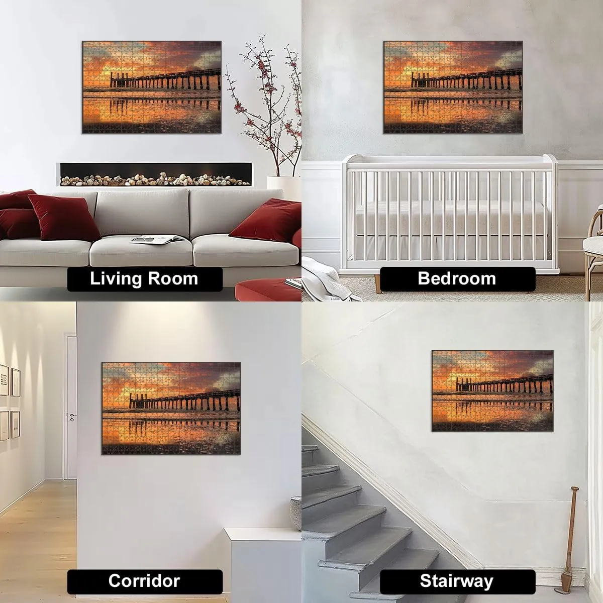 1000 Piece Jigsaw Puzzle Game, Colorful Gasparilla Island Old Fishing pier Golden Sunset Large Puzzle Artwork for Adults Teens Challenging Puzzle Game Nights Toy Gift