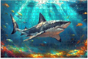 1000 Piece Jigsaw Puzzle Game, Colorful Vibrant Shark Fish Underwater Wall Art Large Puzzles Artwork for Adults Teens Challenging Puzzle Game Nights Toy Gift