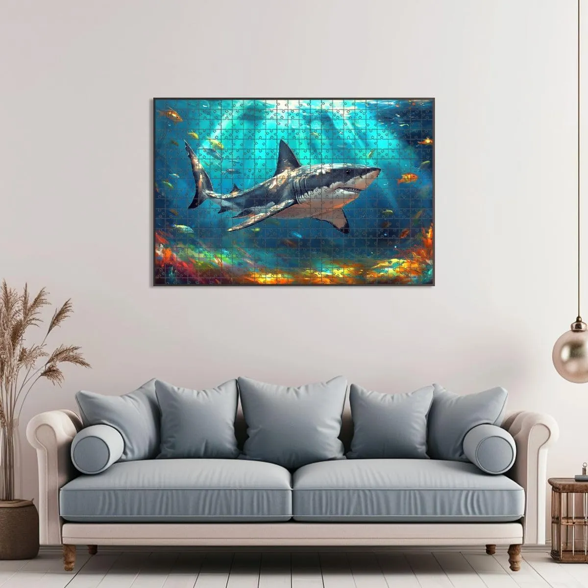1000 Piece Jigsaw Puzzle Game, Colorful Vibrant Shark Fish Underwater Wall Art Large Puzzles Artwork for Adults Teens Challenging Puzzle Game Nights Toy Gift