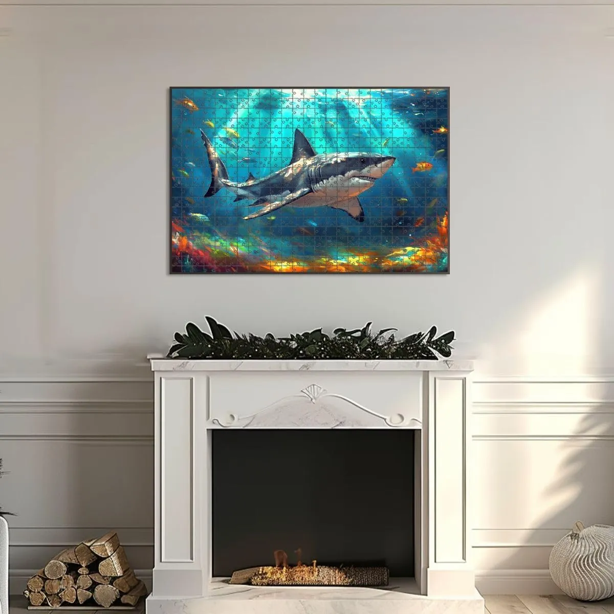1000 Piece Jigsaw Puzzle Game, Colorful Vibrant Shark Fish Underwater Wall Art Large Puzzles Artwork for Adults Teens Challenging Puzzle Game Nights Toy Gift