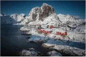 1000 Piece Jigsaw Puzzle Game - Hamnoy Fishing Village on Lofoten Islands Norway with red rorbu Houses Colorful Large Puzzles Artwork Hard Puzzles for Adults Teens Puzzle Game Gift