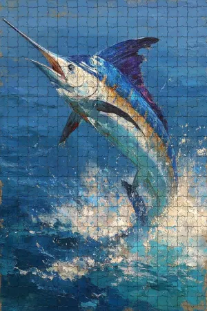 1000 Piece Puzzle for Adults Leaping Blue Marlin A Challenging and Energetic Jigsaw Game for Fishing Enthusiasts Fun Wall Art and Family Night Gift Idea