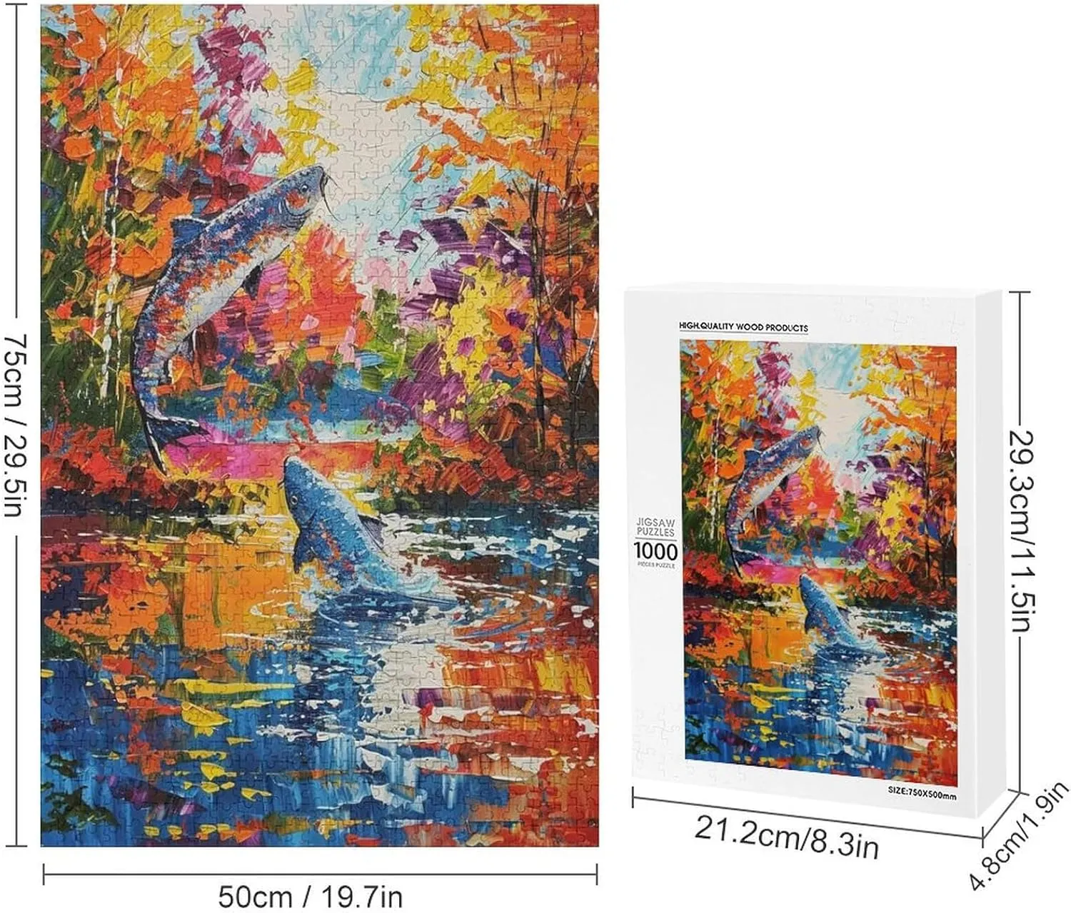 1000 Pieces Jigsaw Puzzle for Adults - Fish Jumping in The River Puzzles Beautiful Scenery Funny Challenging Puzzle Perfect for Game Nights