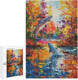 1000 Pieces Jigsaw Puzzle for Adults - Fish Jumping in The River Puzzles Beautiful Scenery Funny Challenging Puzzle Perfect for Game Nights