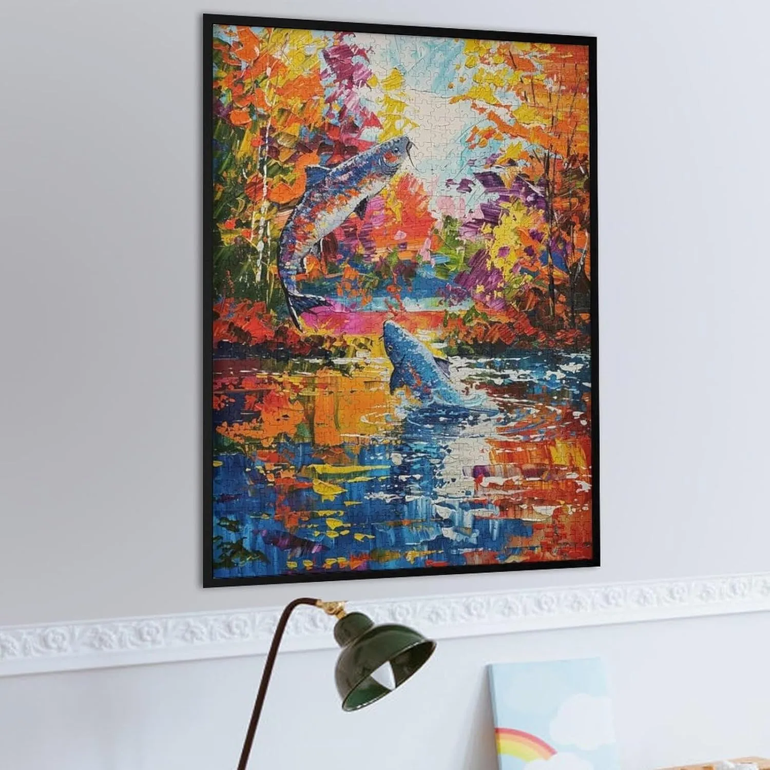 1000 Pieces Jigsaw Puzzle for Adults - Fish Jumping in The River Puzzles Beautiful Scenery Funny Challenging Puzzle Perfect for Game Nights