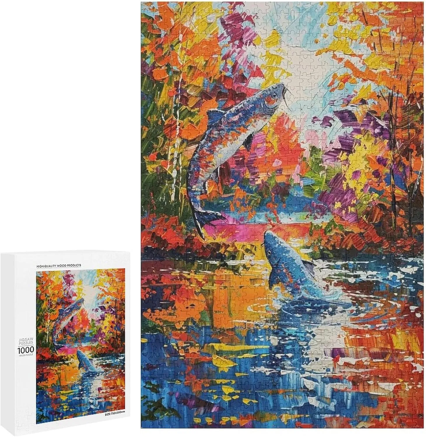 1000 Pieces Jigsaw Puzzle for Adults - Fish Jumping in The River Puzzles Beautiful Scenery Funny Challenging Puzzle Perfect for Game Nights