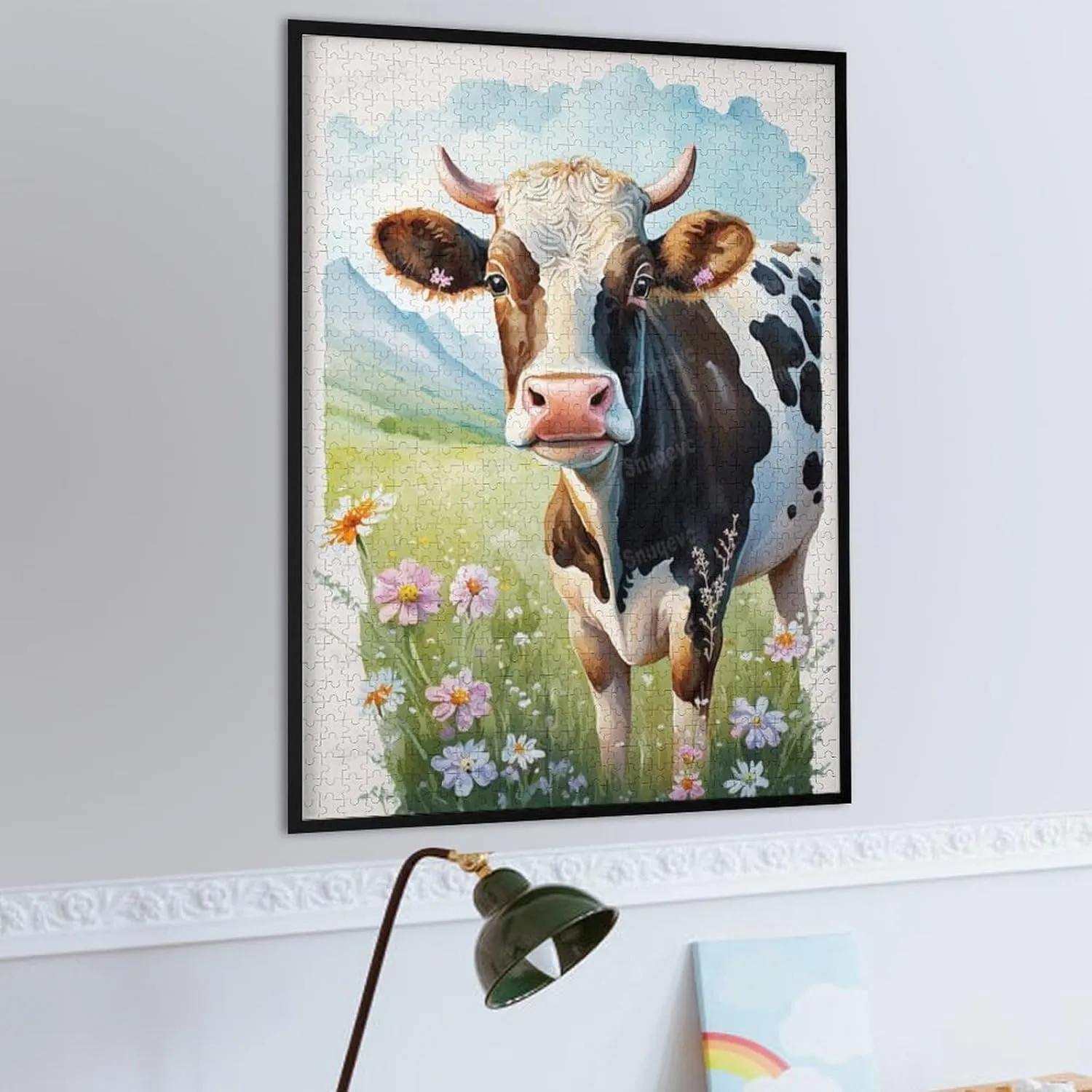 1000 Pieces Jigsaw Puzzle for Adults - Grassland Cow Inspirational Wooden Jigsaw Puzzles for Family Activities Games