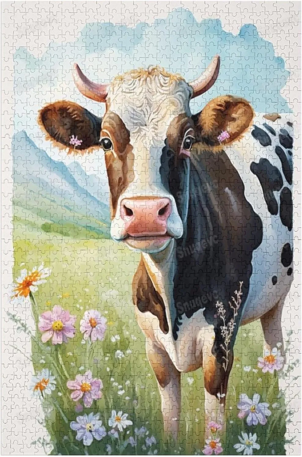 1000 Pieces Jigsaw Puzzle for Adults - Grassland Cow Inspirational Wooden Jigsaw Puzzles for Family Activities Games