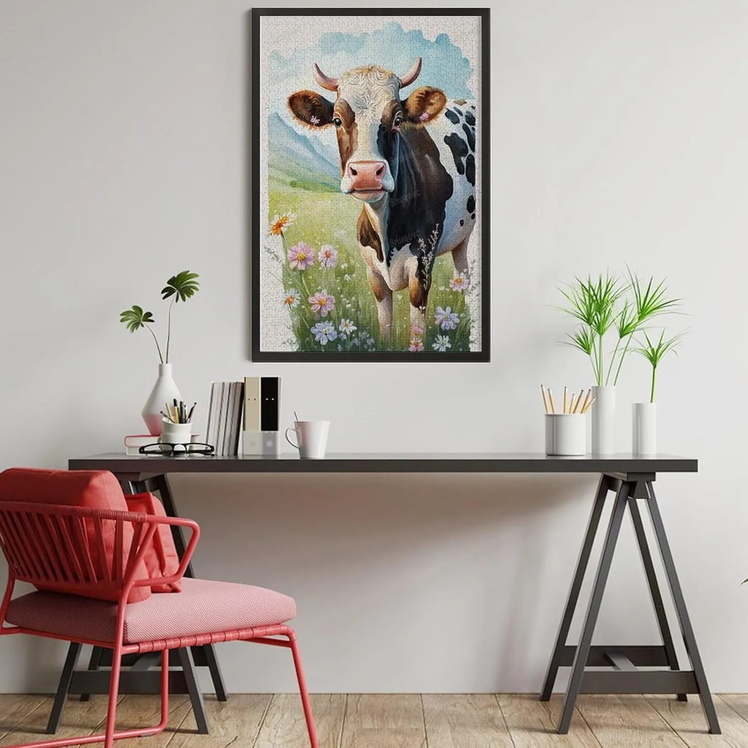 1000 Pieces Jigsaw Puzzle for Adults - Grassland Cow Inspirational Wooden Jigsaw Puzzles for Family Activities Games