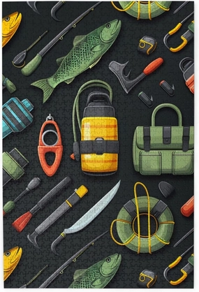 1000 Piece Jigsaw Puzzle - Fishing Accessories Outdoor Camouflage Black Wood Puzzle for Adults Teens Family Game Educational Toys Gifts