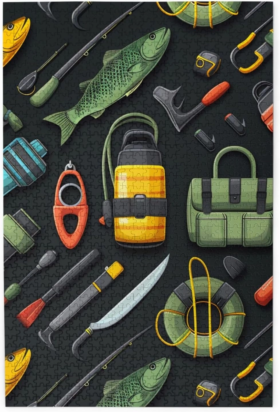 1000 Piece Jigsaw Puzzle - Fishing Accessories Outdoor Camouflage Black Wood Puzzle for Adults Teens Family Game Educational Toys Gifts