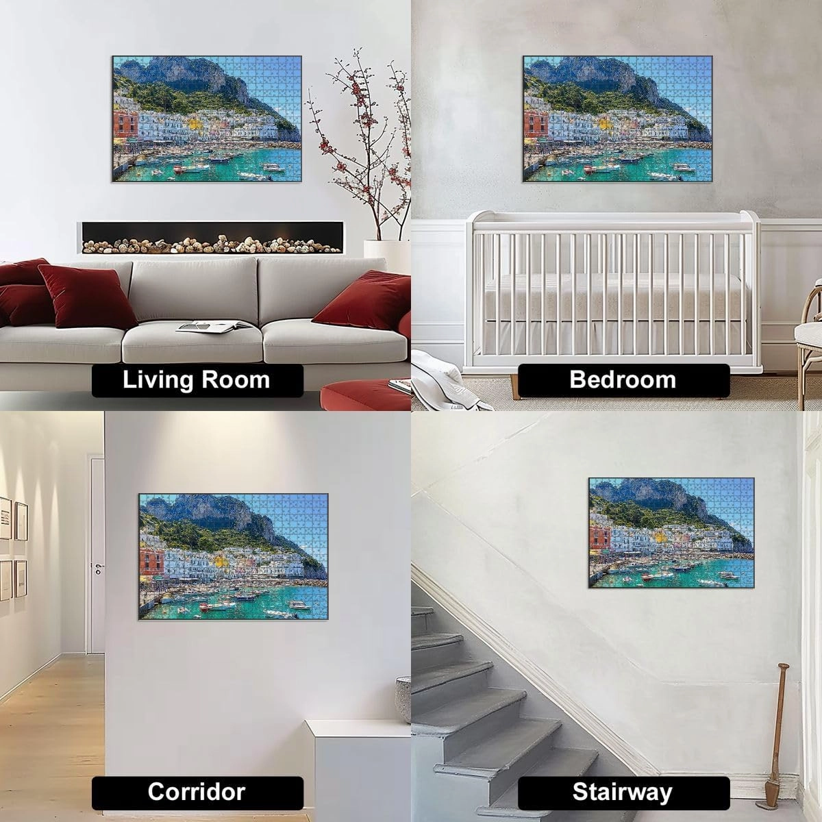 1000 Piece Jigsaw Puzzle Game, Colorful Capri Island Landscape Marina Grande Large Puzzle Artwork for Adults Teens Challenging Puzzle Game Nights Toy Gift