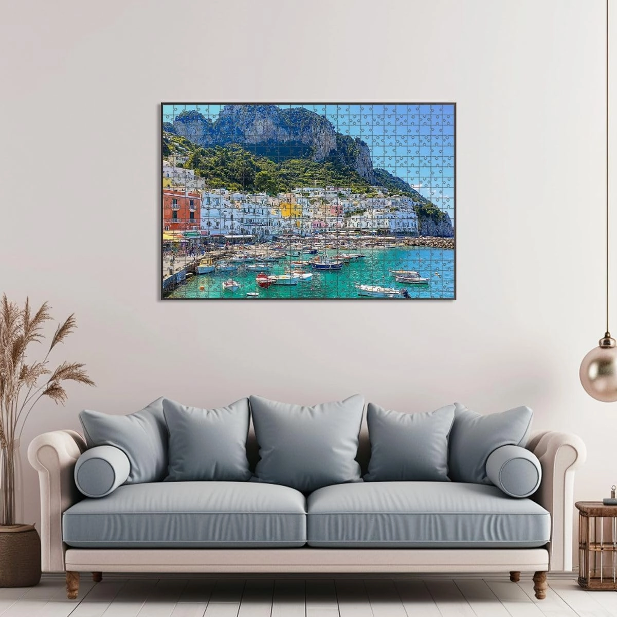 1000 Piece Jigsaw Puzzle Game, Colorful Capri Island Landscape Marina Grande Large Puzzle Artwork for Adults Teens Challenging Puzzle Game Nights Toy Gift