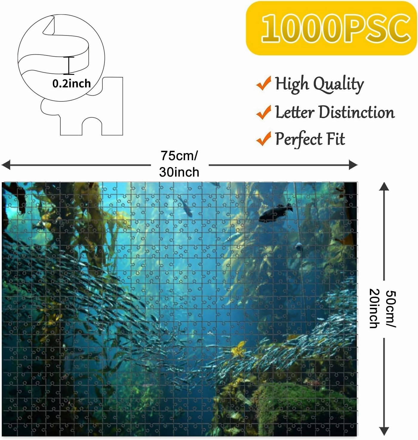 1000 Piece Jigsaw Puzzle Game, Colorful kelp Forest Views from Below Large Puzzles Artwork for Adults Teens Challenging Puzzle Game Nights Toy Gift