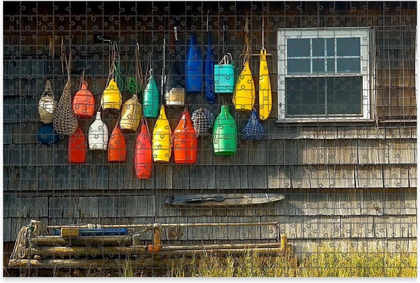 1000 Piece Jigsaw Puzzle Game, Colorful Lobster Traps Buoys Fishermans hut Large Puzzle Artwork for Adults Teens Challenging Puzzle Game Nights Toy Gift