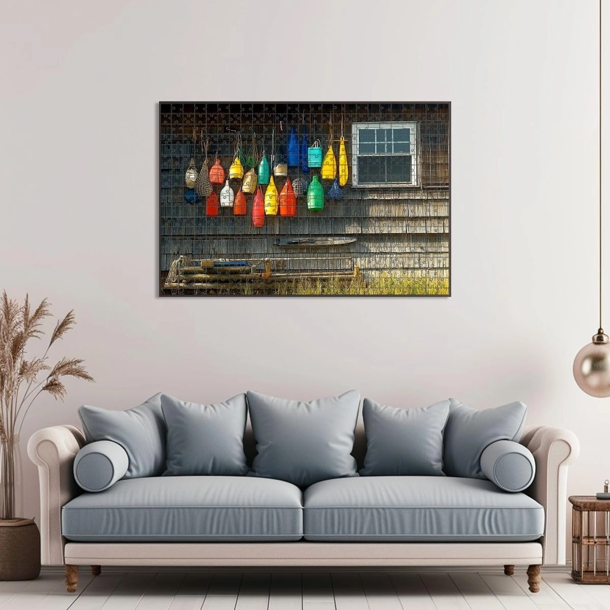 1000 Piece Jigsaw Puzzle Game, Colorful Lobster Traps Buoys Fishermans hut Large Puzzle Artwork for Adults Teens Challenging Puzzle Game Nights Toy Gift