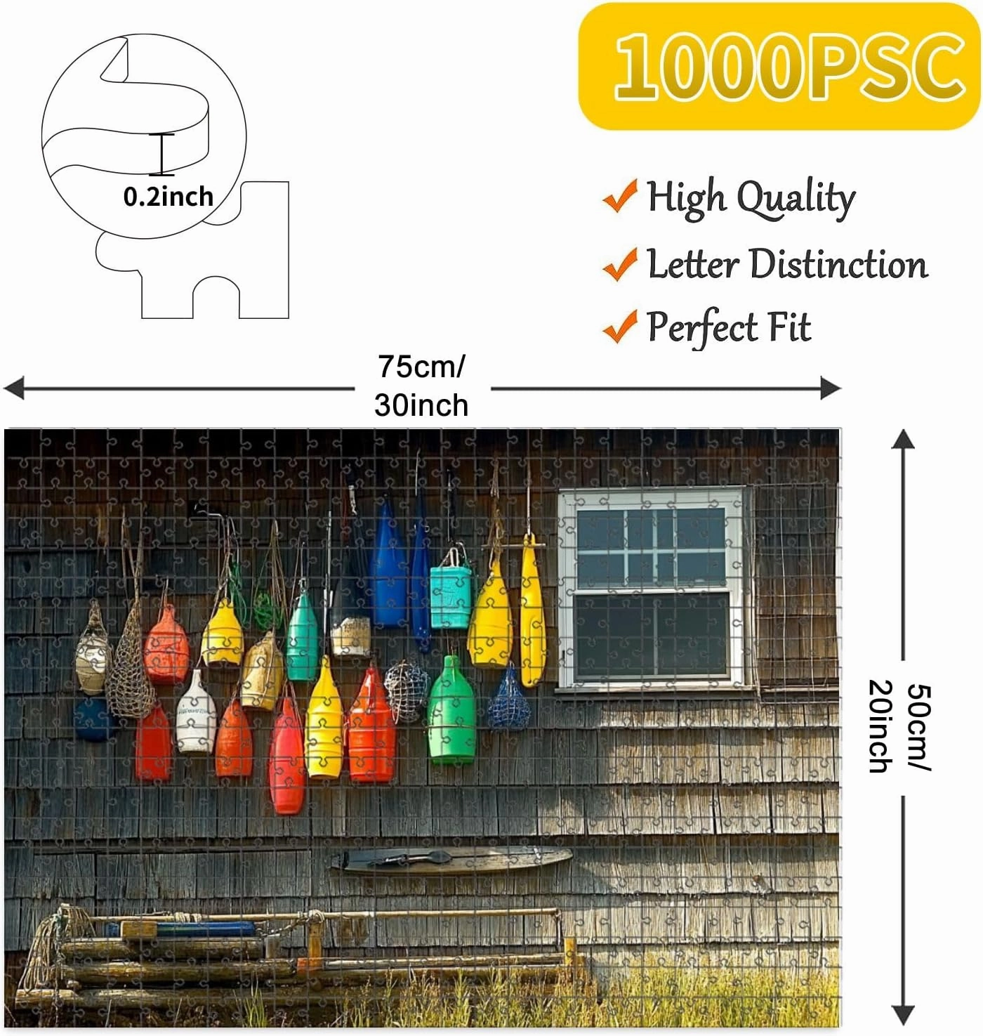 1000 Piece Jigsaw Puzzle Game, Colorful Lobster Traps Buoys Fishermans hut Large Puzzle Artwork for Adults Teens Challenging Puzzle Game Nights Toy Gift