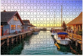 1000 Piece Jigsaw Puzzle Game, Colorful Sunset Leland Michigan Large Puzzle Artwork for Adults Teens Challenging Puzzle Game Nights Toy Gift