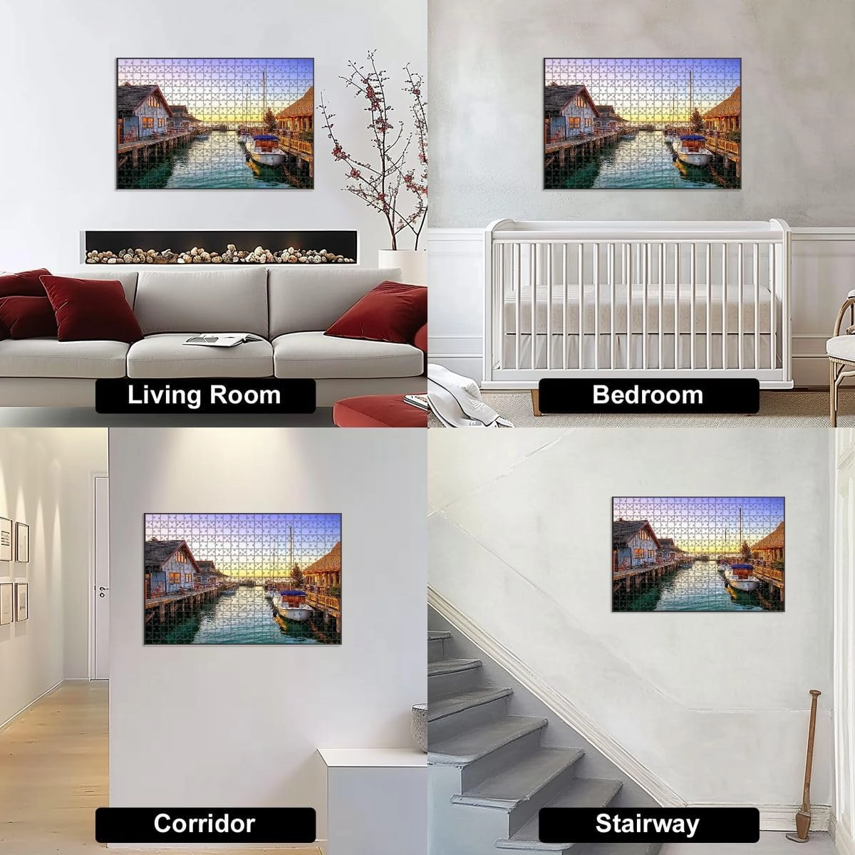 1000 Piece Jigsaw Puzzle Game, Colorful Sunset Leland Michigan Large Puzzle Artwork for Adults Teens Challenging Puzzle Game Nights Toy Gift