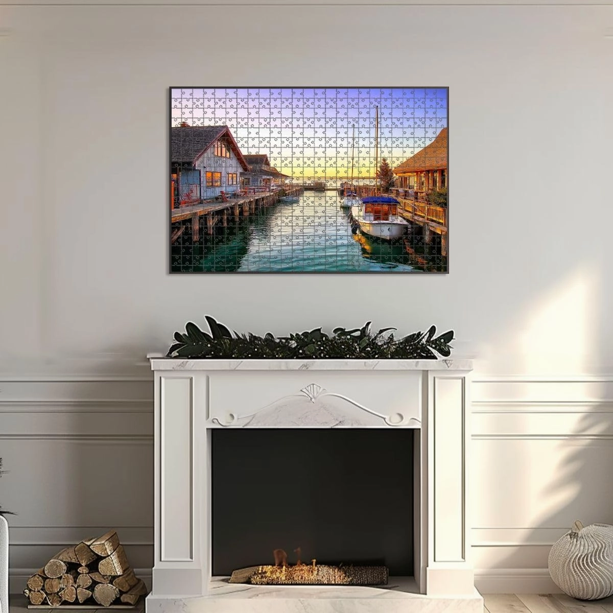 1000 Piece Jigsaw Puzzle Game, Colorful Sunset Leland Michigan Large Puzzle Artwork for Adults Teens Challenging Puzzle Game Nights Toy Gift