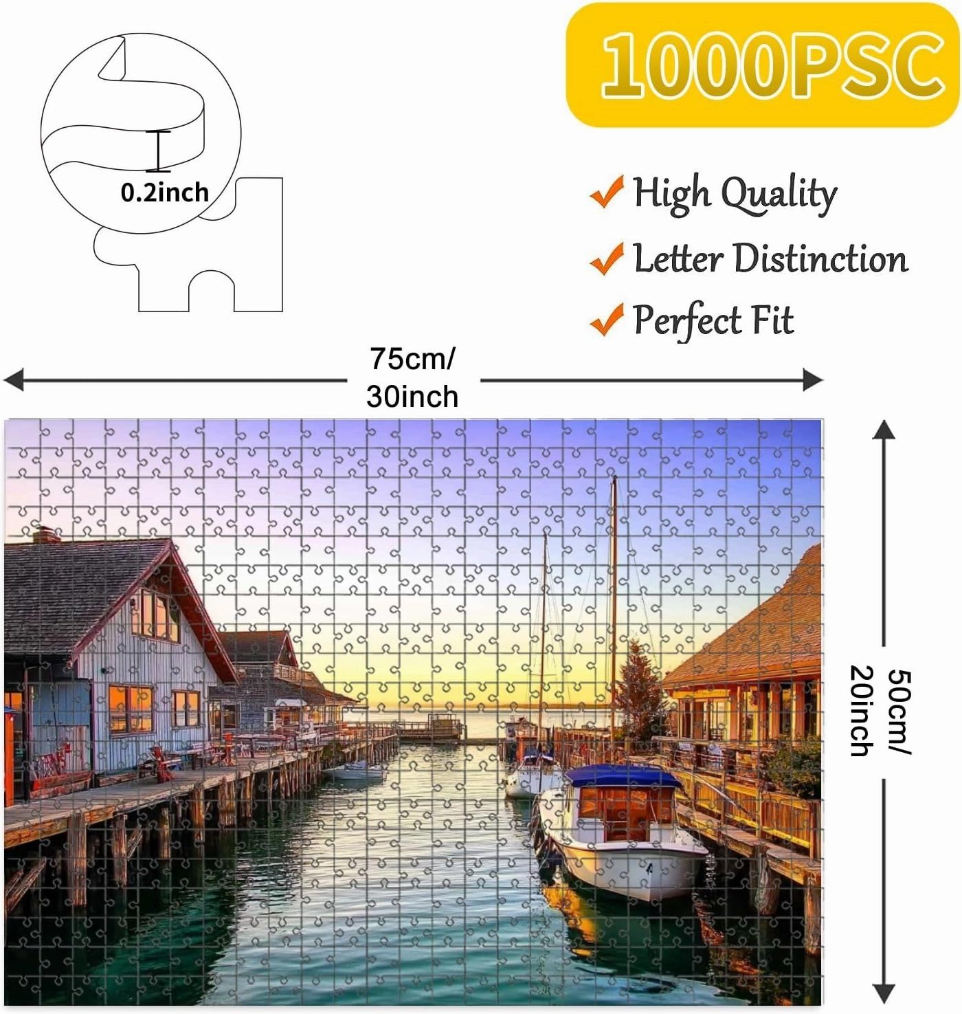 1000 Piece Jigsaw Puzzle Game, Colorful Sunset Leland Michigan Large Puzzle Artwork for Adults Teens Challenging Puzzle Game Nights Toy Gift