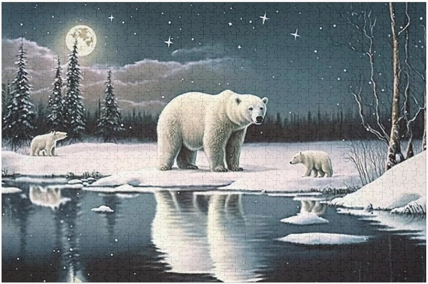 1000 Pieces Jigsaw Puzzle for Adults - Winter Polar Bear Puzzles - Starry Night Animal Puzzle Challenging Educational Toys Gifts for Home Decor Family Activities
