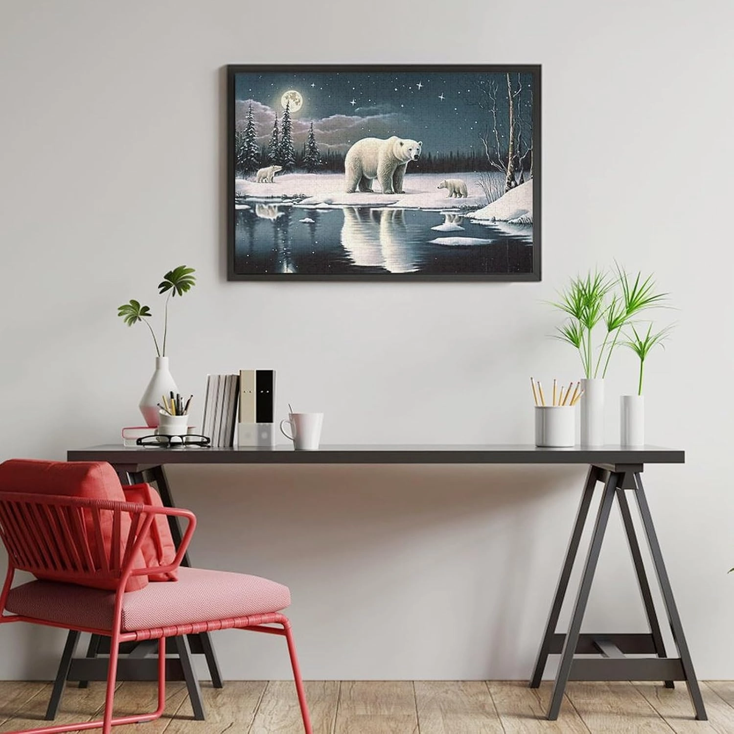 1000 Pieces Jigsaw Puzzle for Adults - Winter Polar Bear Puzzles - Starry Night Animal Puzzle Challenging Educational Toys Gifts for Home Decor Family Activities
