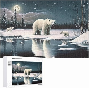 1000 Pieces Jigsaw Puzzle for Adults - Winter Polar Bear Puzzles - Starry Night Animal Puzzle Challenging Educational Toys Gifts for Home Decor Family Activities