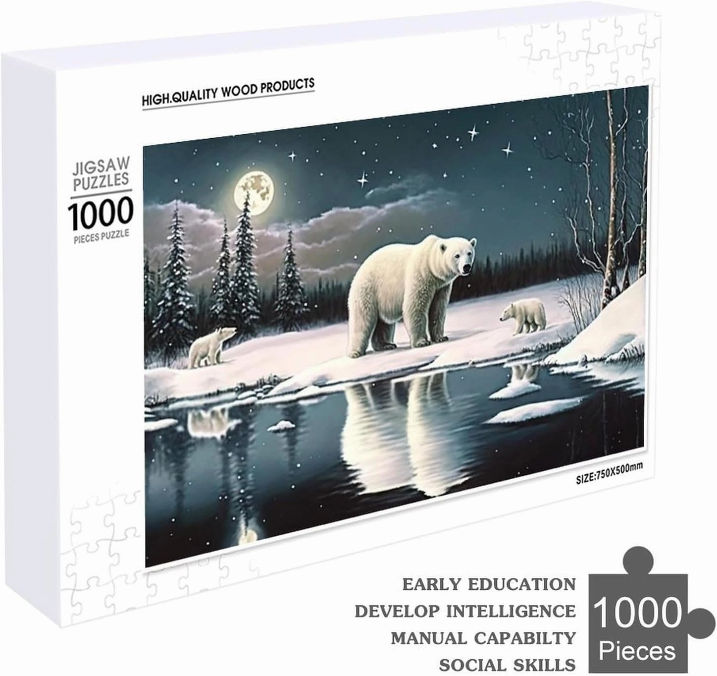1000 Pieces Jigsaw Puzzle for Adults - Winter Polar Bear Puzzles - Starry Night Animal Puzzle Challenging Educational Toys Gifts for Home Decor Family Activities