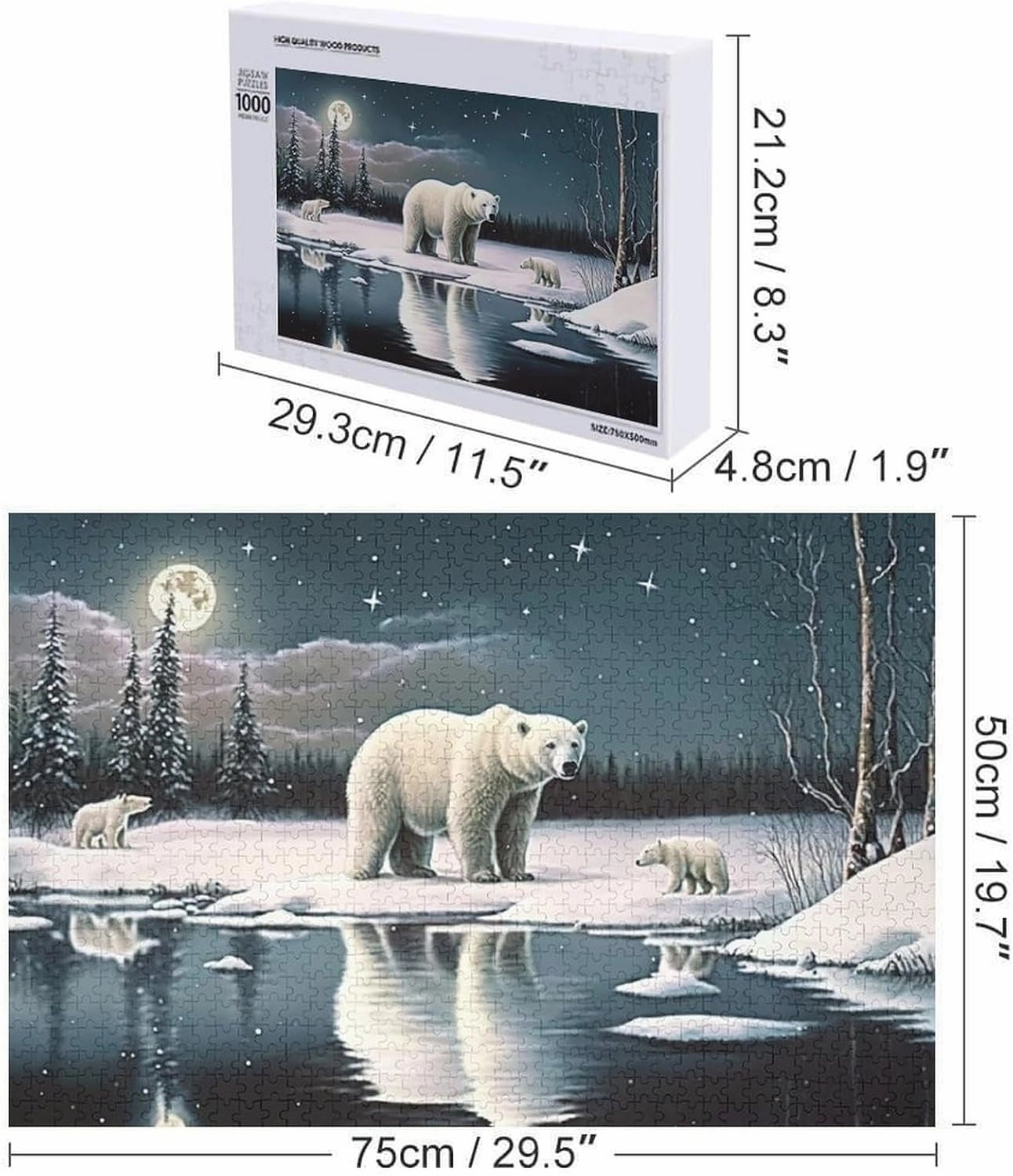 1000 Pieces Jigsaw Puzzle for Adults - Winter Polar Bear Puzzles - Starry Night Animal Puzzle Challenging Educational Toys Gifts for Home Decor Family Activities