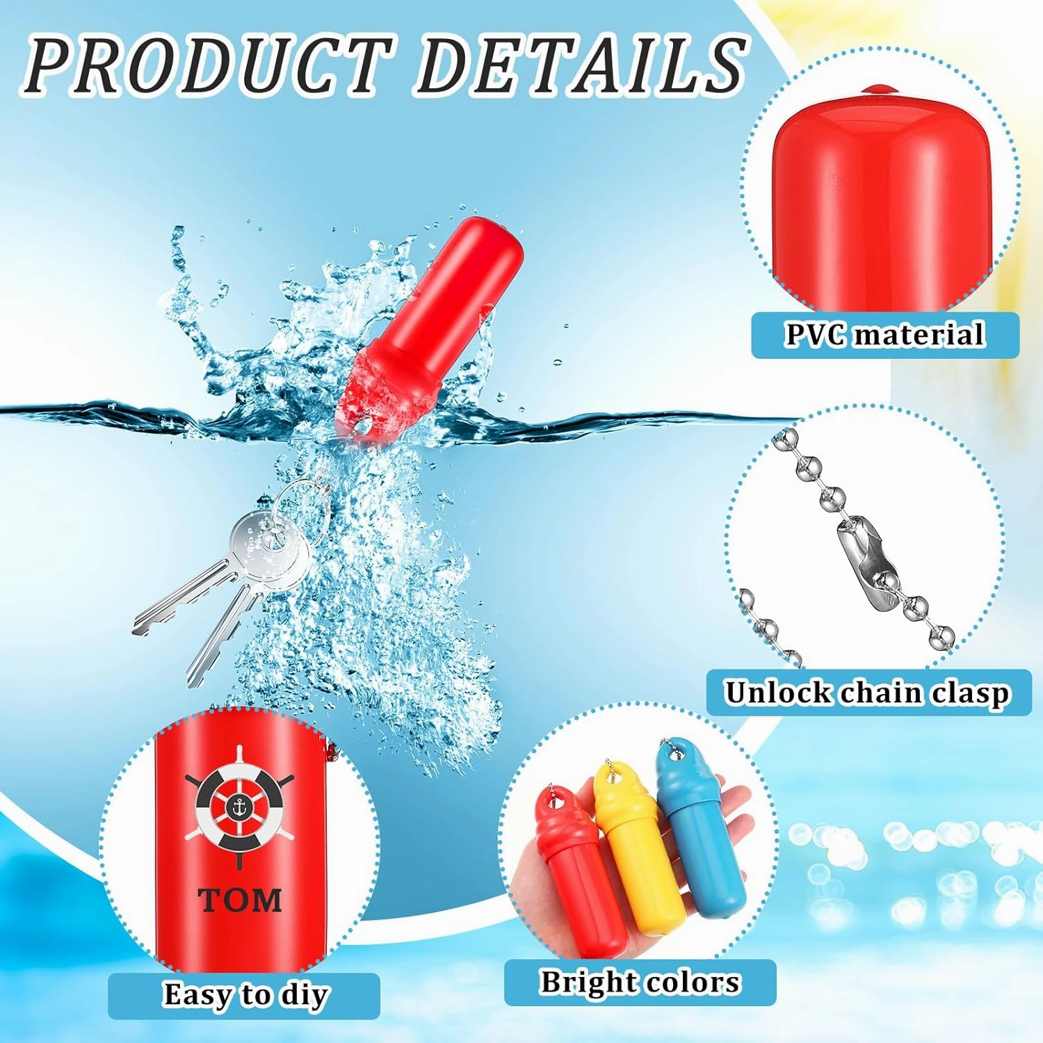 10 PC Floating Keychain for Boat Accessories Holder Colorful Safety for Fishing Boating Sailing