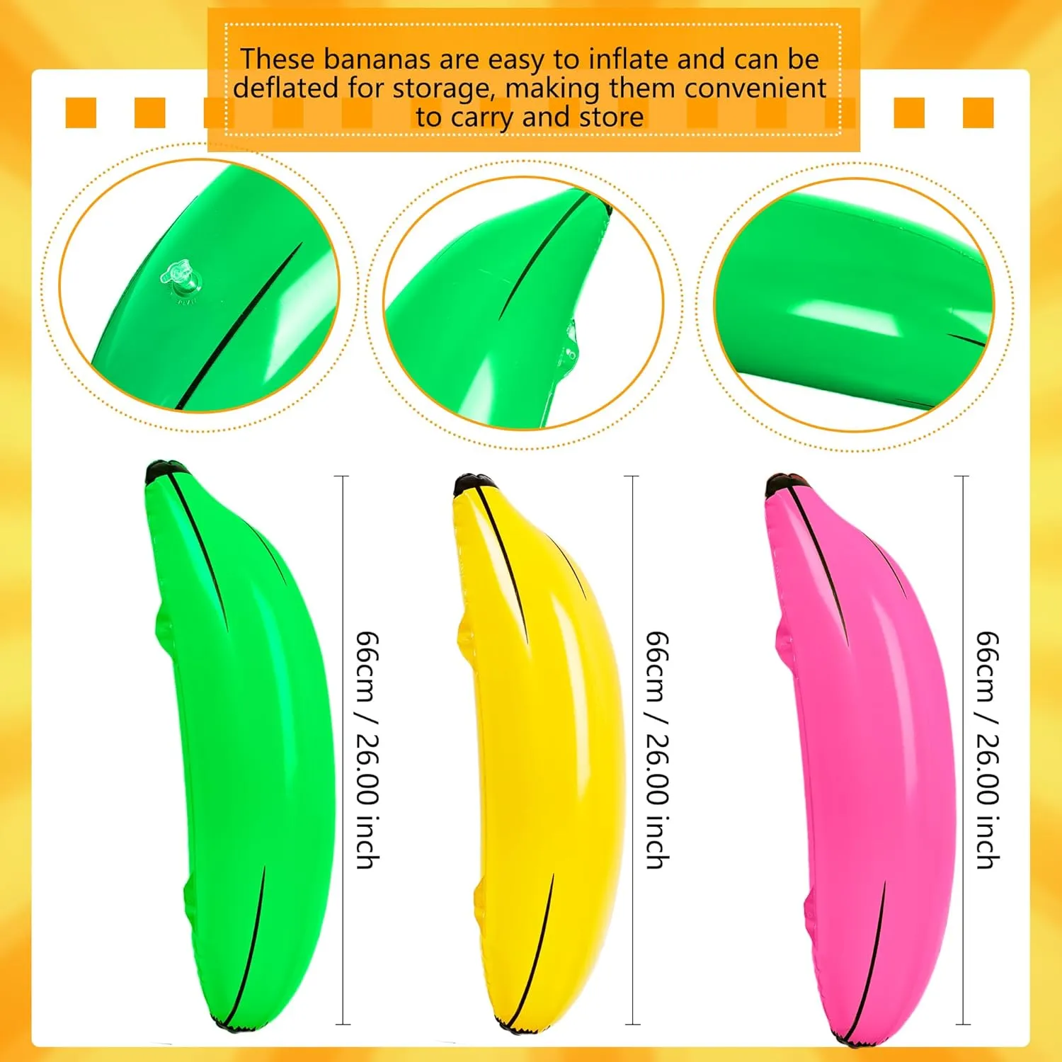 12 Pcs Large Inflatable Bananas Props 26 Inch Blow Up Banana Big Gaint Banana Bachelorette Party Game PVC Banana Balloon for Bridal Shower Engagement Summer Water Pool Toys (Pink)