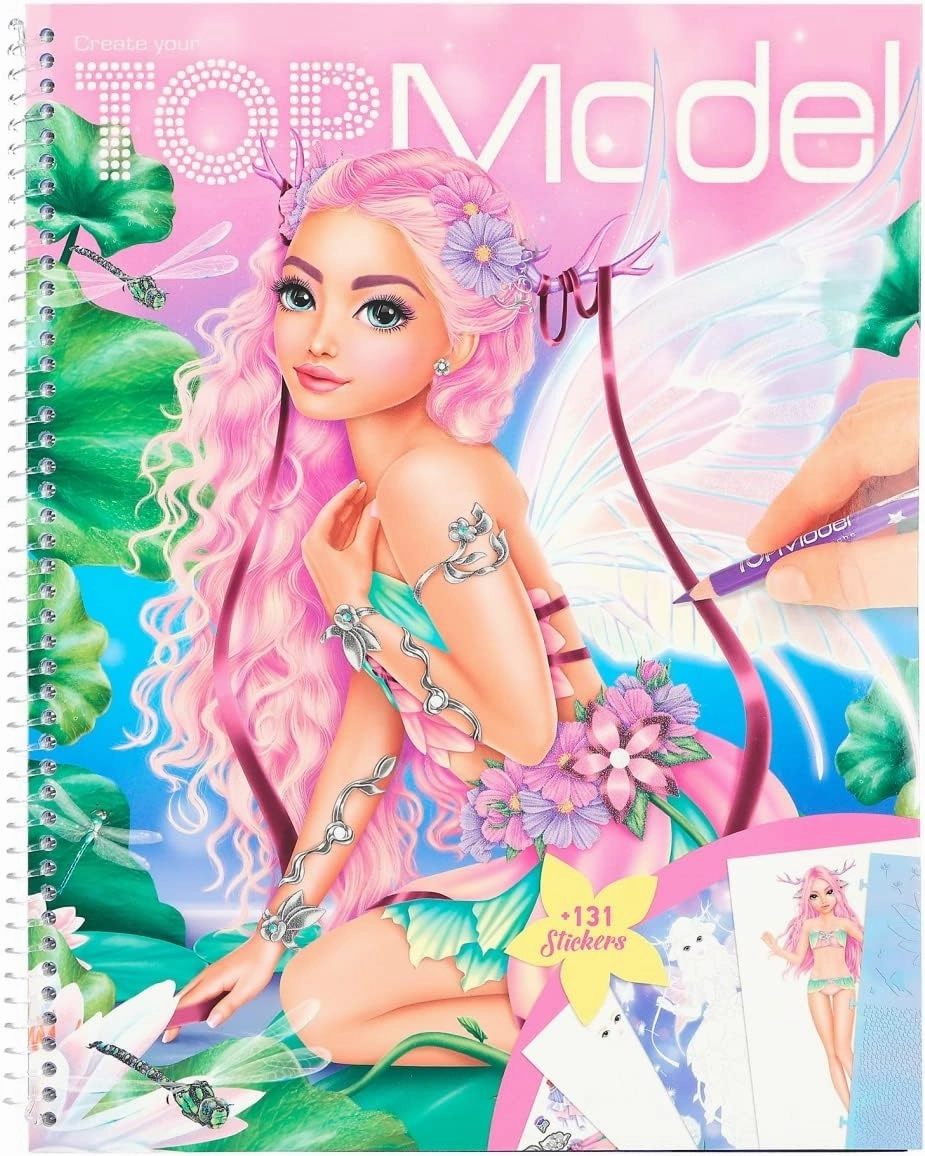 12147 Create Your TOPModel Fantasy Book with 78 Pages to Create Magic Outfits, Colouring Book with Sticker Sheet and Stencil, Multicoloured