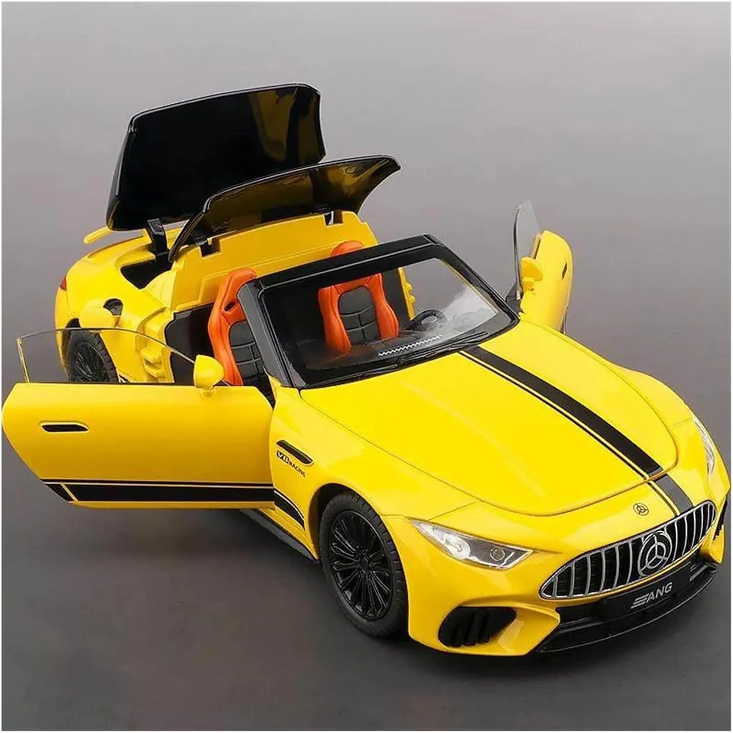 1:22 for Benz SL63 Supercar Alloy Die Cast Toy Car Model Sound and Light Car Enthusiasts Collectibles Birthday Gift Simulation Vehicle Playset(Yellow)