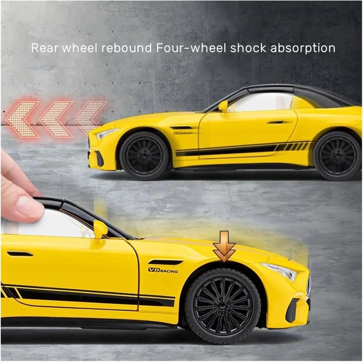 1:22 for Benz SL63 Supercar Alloy Die Cast Toy Car Model Sound and Light Car Enthusiasts Collectibles Birthday Gift Simulation Vehicle Playset(Yellow)