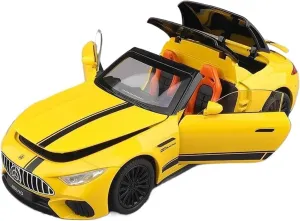 1:22 for Benz SL63 Supercar Alloy Die Cast Toy Car Model Sound and Light Car Enthusiasts Collectibles Birthday Gift Simulation Vehicle Playset(Yellow)