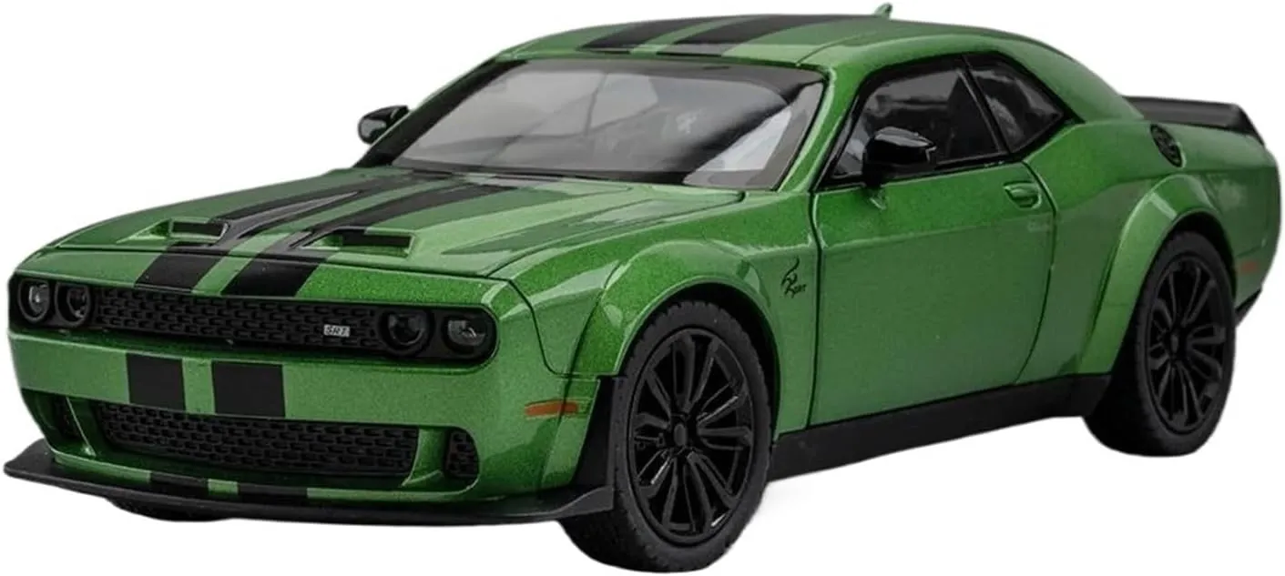 1:22 for Dodge Challenger SRT Hellcat Demon Eyes Alloy Diecast Model Car Supercar Light Sound Collectibles Toys Simulation Vehicle Playset(Green)