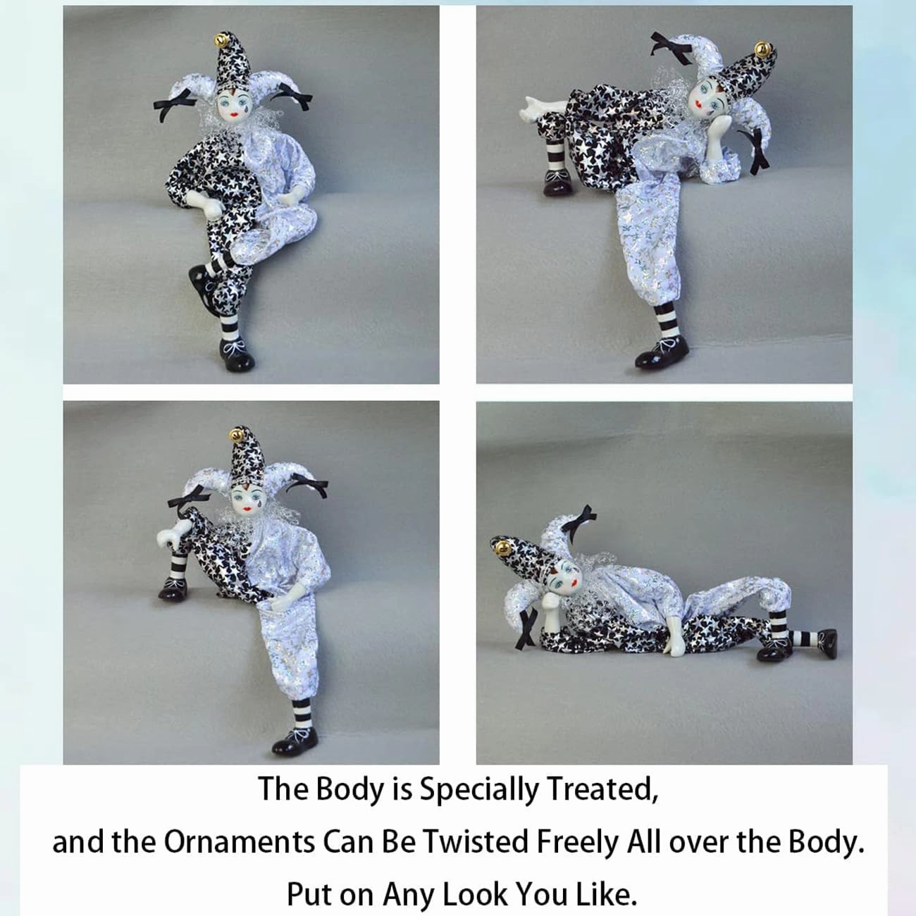 14 Inch Porcelain Clown Doll Vintage Dolls Figurine, Collectible Figure, Hand Painted Toy, Christmas Halloween Birthday Gift, Twisted Body